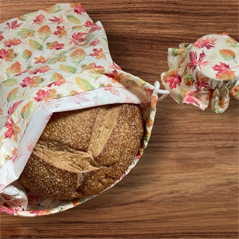 Thanksgiving Reusable Handmade Cotton Bread Bag + FREE Mason Jar Bonnet